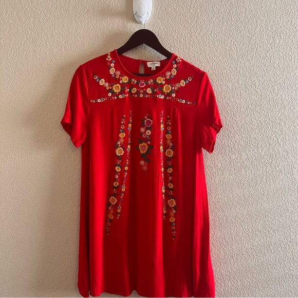 Umgee USA Embroidered Red Tunic Dress Size Small - Picture 2 of 8